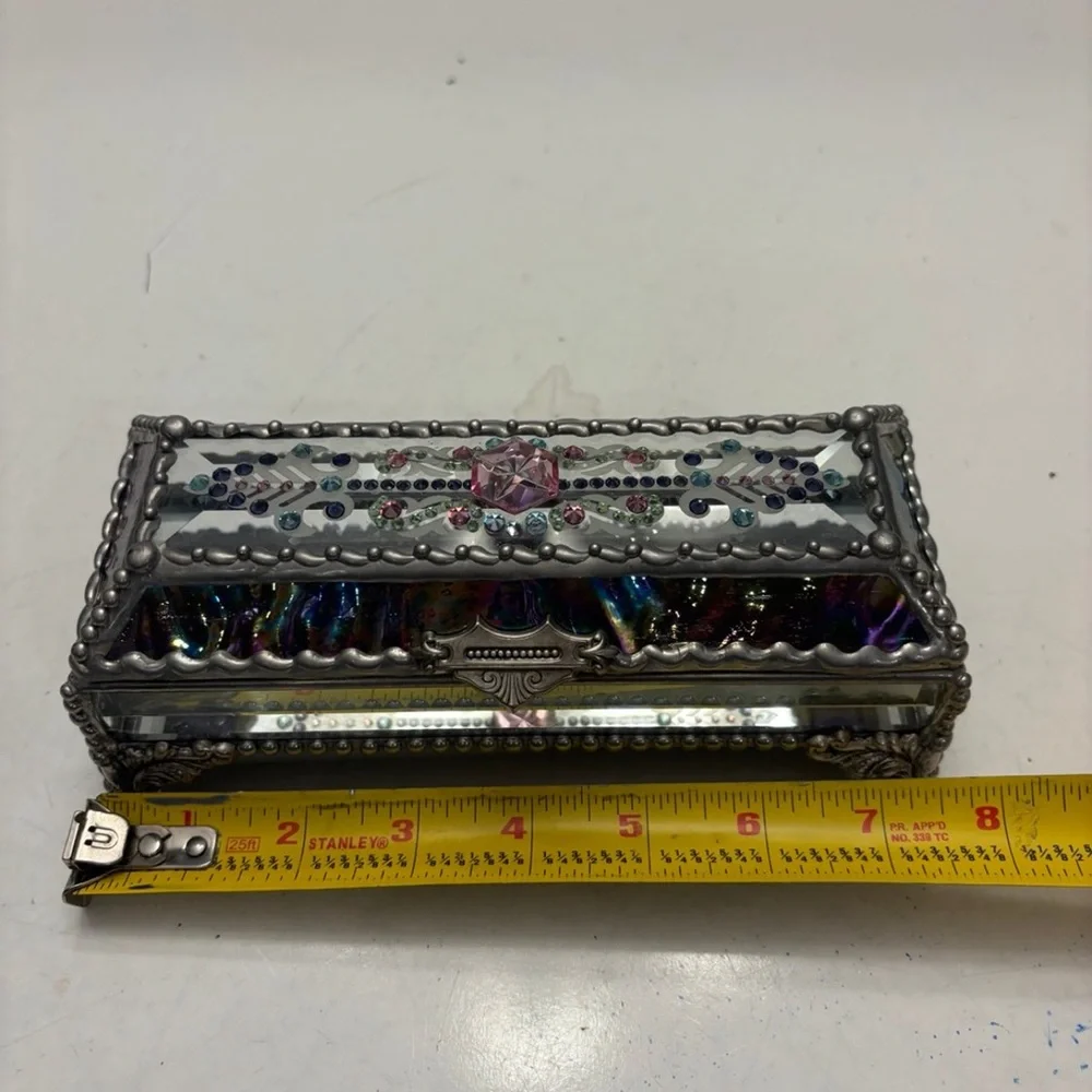 Jewel Encrusted Treasure Jewelry Box, Stained Glass, Desk Accessory, Trinket Box